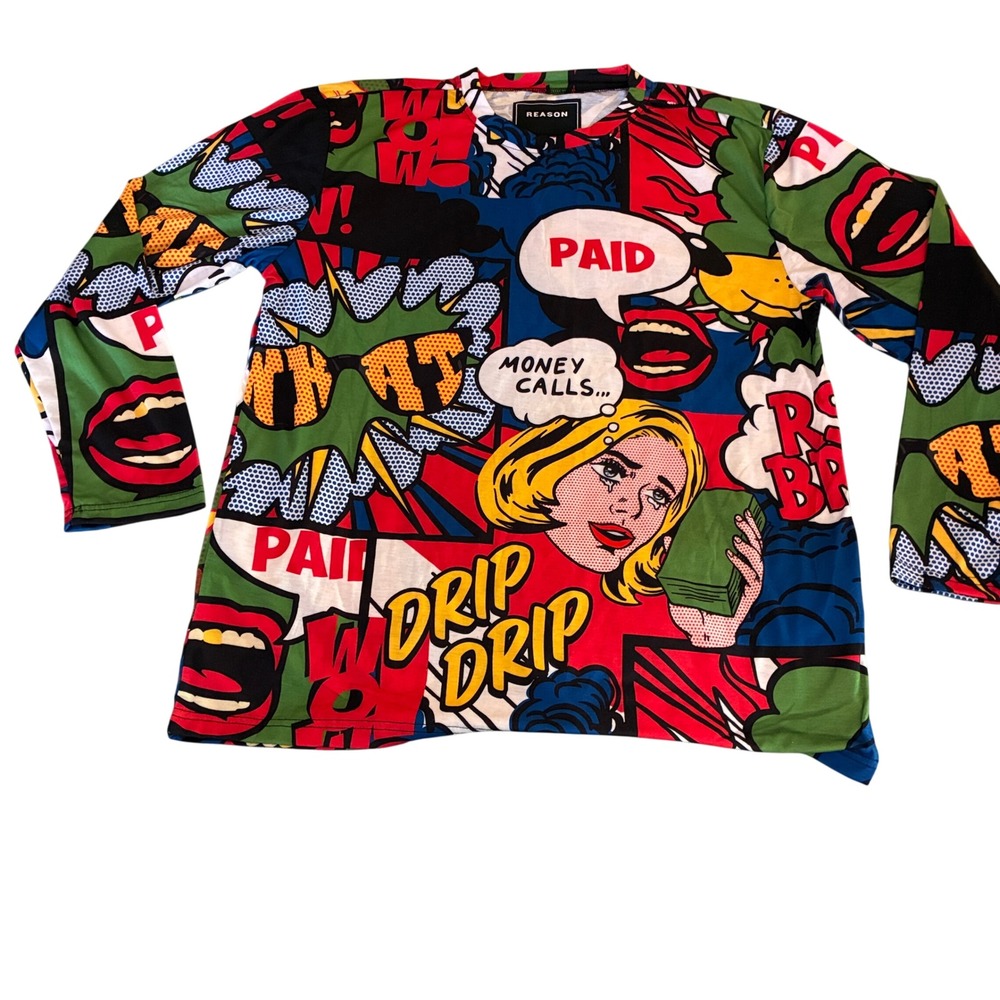 Reason Tee XL graphic comic PAID Money Calls Drip Drip print long sleeves NEW
